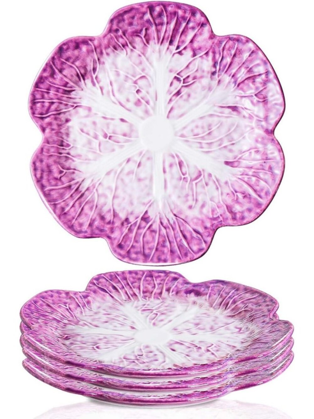 Set of 4 Purple Ceramic Salad Plates - 10.5" Decorative Dinnerware for